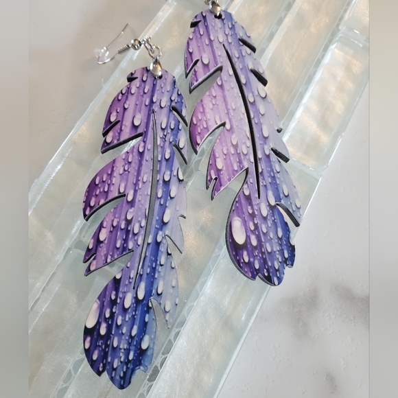 Rain Drop Feather Earrings - Picture 5 of 6